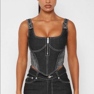 Two tone denim corset top - black